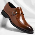 Elegant brown leather monk strap shoes for men in a polished business style - 37 / All-season Style / Brown