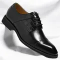 Elegant black leather business dress shoes for men, ideal for wedding and formal wear - 37 / Black