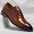 Elegante braune Herren-Lederschuhe im Oxford-Stil mit klassischen Brogue-Details - 37 / Braun