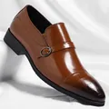 Elegant men's brown leather monk strap dress shoes with embossed crocodile texture - 37 / Brown