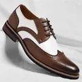 Klassische Herren Brogue Oxford Schuhe in Braun und Weiß mit kunstvollen Lochungen - 37 / Braun
