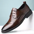 Klassische braune perforierte Leder-Derbyschuhe für Herren, stilvolle Business-Schuhe. - 37 / Hohl Braun