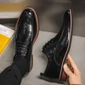 Classic black men's business leather shoes with moc toe detail in large sizes up to 48 - 37 / Flat Black