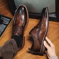 Vintage brown leather men's dress shoes with gradient finish and lace-up design - 37 / Flat Brown