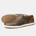 Close-up view of dark brown faux leather men's casual shoes with white non-slip sole - 48 / Brown Patchwork (KD4265)