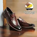 Classic brown leather dress loafers with discrete 4.2cm height-increasing sole system - 37 / 1.2cm Height Increase Insole / Brown