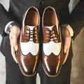 Brown and white two-tone men's wingtip brogue dress shoes with classic lace-up design - 37 / All-season Brown