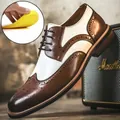 Men's two-tone brown and white lace-up brogue shoes with a 1.2cm height-increasing insole - 37 / 1.2cm Height-Increasing Style / Brown