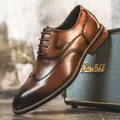 Klassische braune Herren-Derby-Schuhe aus Leder mit Vintage-Flügelspitzen-Detail - 37 / Braun Ganzjährig