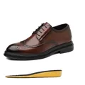 Zapatos de vestir tipo brogue de cuero marrón para hombre con alza de 6 cm incluida - 37 / Estilo Elevador Marrón (X26-6) / Suela de 3cm + Plantilla de 3cm (6cm Total)
