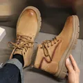 Durable brown high-top Martin work boots for men with vintage leather finish - 38 / Yellow