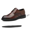Elegant men's brown leather brogue Oxford shoes featuring 3cm sole for business formal wear - 37 / Flat (3cm) / Brown