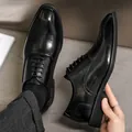 Classic black leather Brogue shoes for men business formal attire lace-up shoe design - 37 / Classic Black