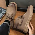 Men's brown suede high-top Martin boots featuring a vintage outdoor work boot style - 38 / Regular Fit / Khaki