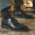 Black business leather dress shoes with textured crocodile pattern and lace-up design - 37 / 1.2cm Height Increasing Insole / Black