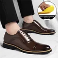 Glossy brown men's business oxfords featuring a 1.2cm height-increasing insole detail - 38 / Height Increasing Brown (1.2CM Half Insole)