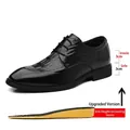 Men's black 6cm height increasing business leather dress shoes with crocodile texture - 37 / 6cm Height Increase / Black