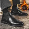 Stivali Chelsea Brogue neri con calda fodera in pile per la moda uomo - 38 / Stivali Chelsea Brogue (773) / Nero Foderato in Pile