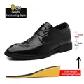 Black men's leather elevator dress shoes with 8cm height increase and crocodile texture - 37 / 8cm Height Increase / Black