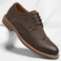 Elegant dark brown men's Brogue Oxford dress shoes featuring classic wingtip lace-up design - 38 / Brown
