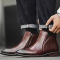 Classici stivali Chelsea da uomo in pelle marrone con calda fodera in pile e zip - 37 / Marrone Foderato in Pile