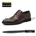 Elegant brown crocodile embossed men's formal business leather shoes with 3cm sole - 37 / Standard Type / Brown