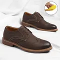 Elegant dark brown men's Brogue dress shoes with carved leather details and lace-up closure - 38 / Elevator Style (1.2cm Half Insole) / Brown
