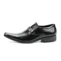 Elegant black men's business leather loafer with formal buckle detail slip-on shoe - 40 / Black