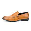 Premium tan leather double monk strap dress shoes for men elegant business footwear - 40 / Camel