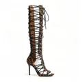 Chic leopard print lace-up knee-high heel sandals with peep toe fashion design for women - Leopard Print