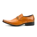 Classic brown leather loafers with elegant buckle detail for men business or formal wear - 40 / Camel