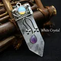 Pendentif en cristal blanc en forme d'épée avec améthyste et opale - Cristal de Roche (aljylp662)