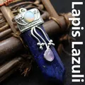 Pendentif vintage en cristal de lapis-lazuli en forme d'épée avec monture argentée - Lapis-lazuli (aljylp662)