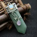 Collier pendentif en aventurine verte en forme d'épée avec détails de calotte argentée - Aventurine (aljylp662)