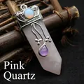 Pendentif en quartz rose en forme d'épée avec détails en métal argenté ciselé - Quartz Rose (aljylp662)