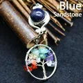 Colgante árbol de la vida étnico hecho a mano con piedra arenisca azul y cristales - 1 Pieza / Piedra de Arena Azul