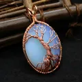 Handmade rose gold wire wrapped tree of life opalite pendant necklace for women - Natural / Opal