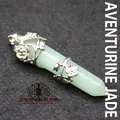 Natural green aventurine hexagonal pillar pendant with floral silver wrap for women - Aventurine Rose Wrap (Silver) / Light Green