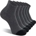 Close-up of 6 pairs of grey men's ankle socks with black toe design. - L / 6 Pairs Pack / Gray