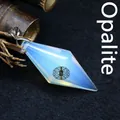 Minimalist rhombus shaped opalite stone pendant with a translucent blue glow finish - Opal (Pendant Only (Without Chain))