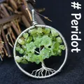 Exquisite handmade Tree of Life pendant featuring green peridot stones and flower beads. - Natural / Peridot