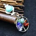 Collar artesanal árbol de la vida con turquesa y piedras de cristal multicolores - 1 Pieza / Turquesa
