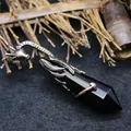 Pendentif dragon vintage avec pilier en cristal d'onyx noir gothique - Agate noire
