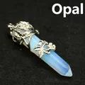 Hexagonal opalite crystal pillar pendant with silver rose vine wrap - Opal Rose Wrap (Silver) / Milky White