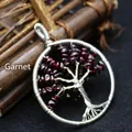 Handmade ethnic style Tree of Life wire wrapped pendant with dark red garnet crystal chips - Natural / Garnet