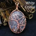 Elegant rose gold wire wrapped tree of life clear quartz egg shaped pendant for women - Natural / White Crystal