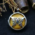 Tiger eye butterfly pendant necklace with vintage-style silver hollow-out design - Tiger's Eye