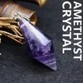 Hexagonal double-pointed purple amethyst crystal pendant for necklace, sku variant image - Amethyst (Pendant Only)