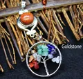 Collar con colgante Árbol de la Vida hecho a mano con piedras de cristal - 1 Pieza / Piedra de Arena Dorada