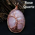 Handmade rose gold wire-wrapped tree of life pendant with natural rose quartz stone - Natural / Rose Quartz